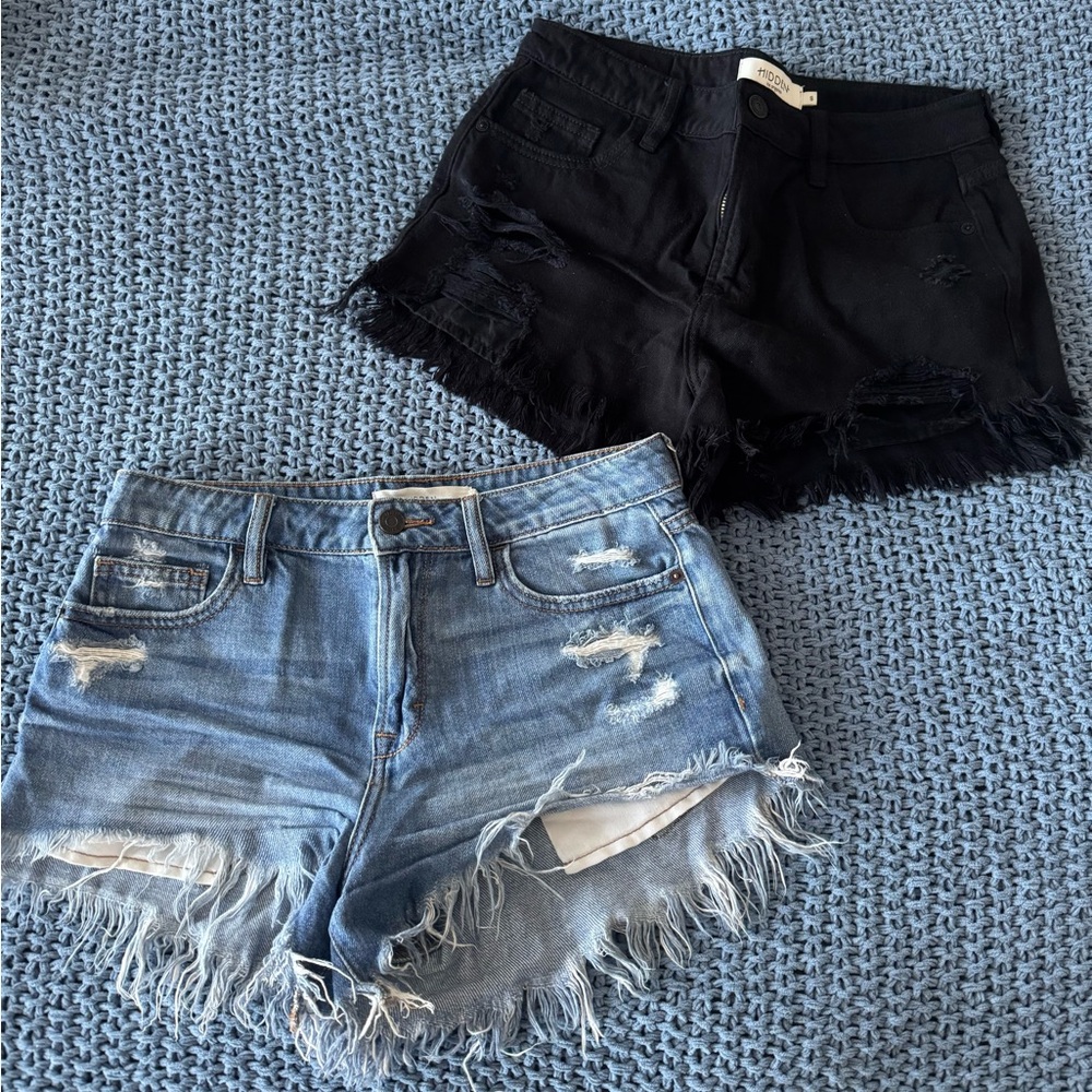 Women’s Distressed Jean Shorts - Black & Light Blue